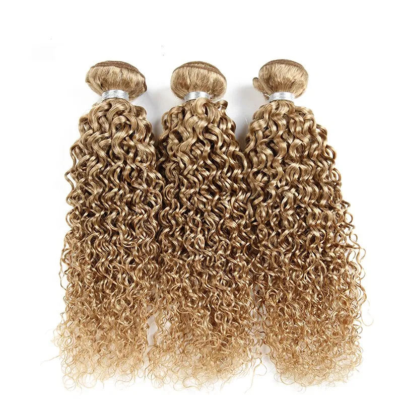 Honey Blonde 27 Kinky Curly Hair Bundles Pure Color Brazilian 9A Virgin Hair Extension 3st Blonde Deep Curly Hair Weaves 2488665