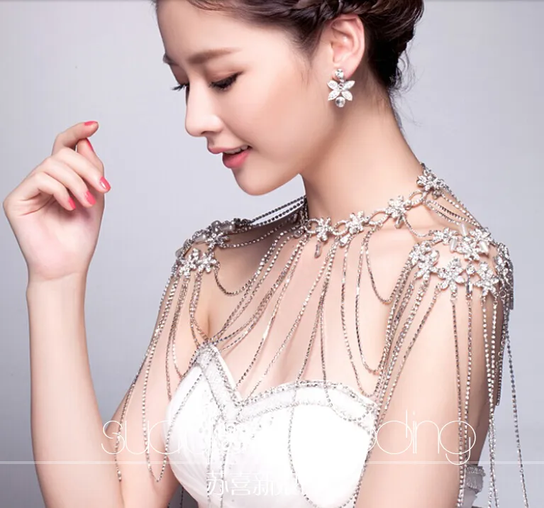 Cadena de hombro de novia de lujo, joyería de boda con accesorios de vestido de novia floral 3D, collar pupular para mujer, decoración de hombro 22059612