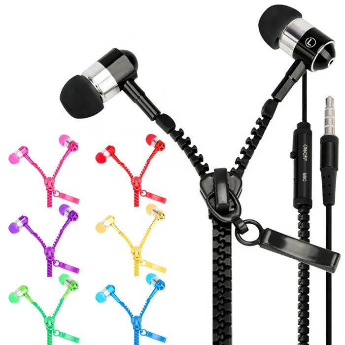 Zipper Oortelefoon Headset 3.5mm Jack Bass Oorbuds In-Ear Zip Oortelefoon Hoofdtelefoon Met Microfoon voor Samsung S6 Android Phone MP3-pc