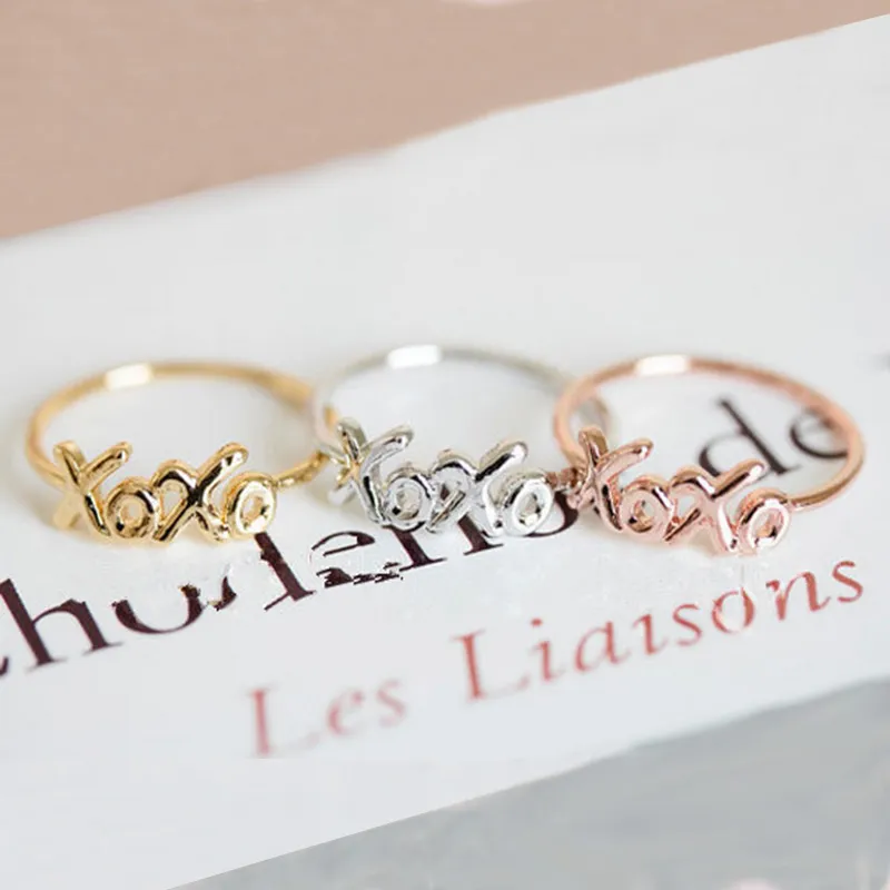 Wholesale Letter Rings XOXO Finger Ring Gold Silver Rose Gold Plated Simple Jewelry For Women EFR081