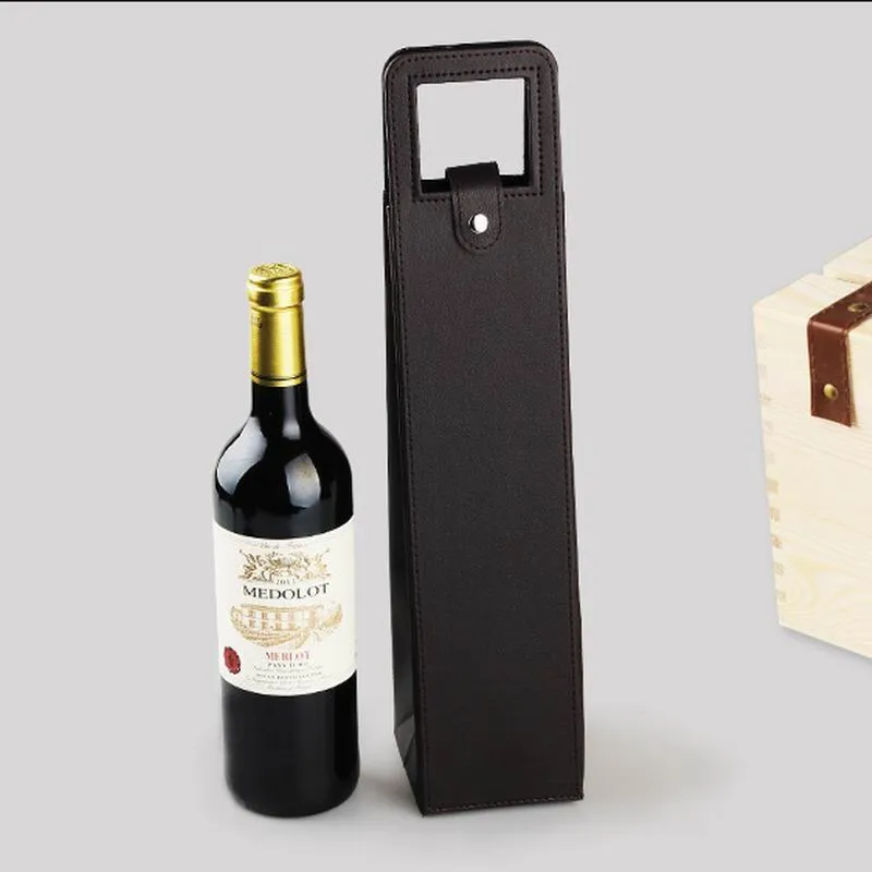 Snelle verzending Ontvangst wijnzakjes van wijnverpakking geschenkdozen rode wijn alleen lederen doos willekeurige kleur