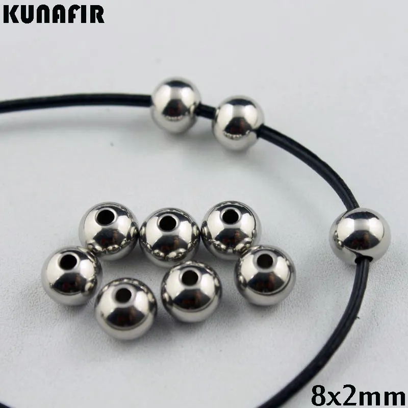 1,5 mm / 2mm / 2,5 mm / 3,5 mm hål 8mm Diameter Smooth 316L Rostfritt stål Pärlor Armband Halsband Tillbehör Smycken DIY Parts ZSP033