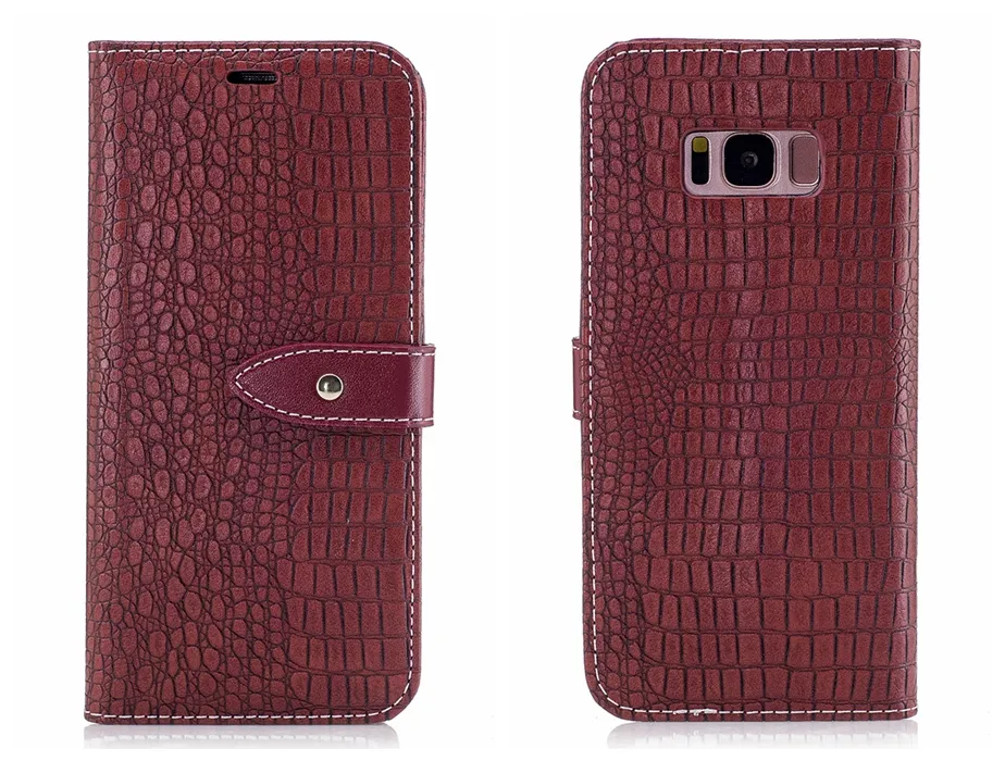 إلى Samsung Galaxy S8 S7 Case جراب فليب جلد فاخر Alligator جلد Crocodile جلد Samsung S7 edge S8 Plus كفر