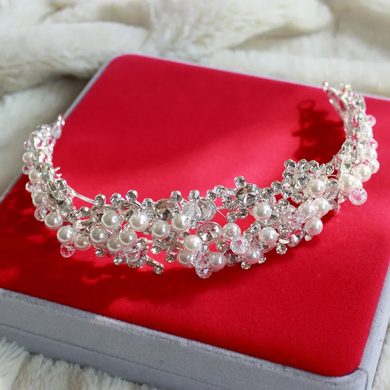 Vintage Pearl Crystal Bridal Tiara, Silver Plated... From  display picture 3