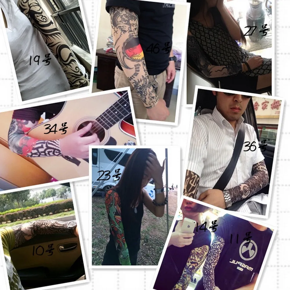 New Mixed 92Nylon Elastic Fake Temporary Tattoo Sleeve Designs Body Arm Stockings Tattoo For Cool Men Women5098933