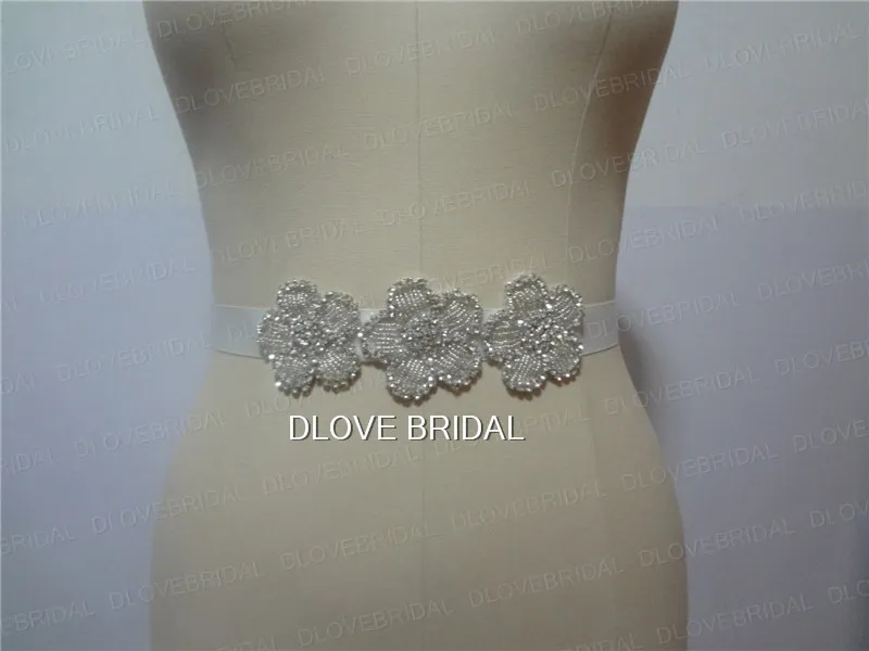 Real Po Crystal Rhinestone Floral Bridal Sashes Belts Handgjorda storlek bröllopsklänning Tillbehör Ribbon Tie Backs 100 Samma som 8716686