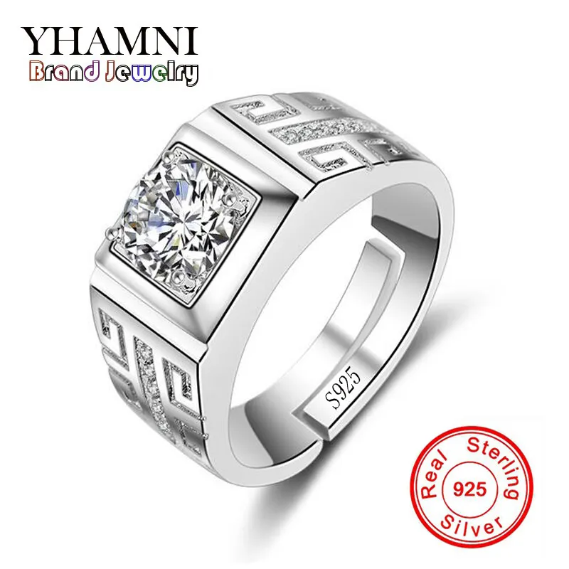 YHAMNI Original Real 925 Sterling Silver Rings for Man Wedding Engagement Ring Fashion Diamond Jewelry Men Finger Ring NJZ002