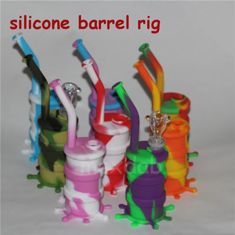 colorful silicone bongs hookahs with glass diffused downstem silicone water pipe dab rig 14 mm joint 5ml silicones wax jar