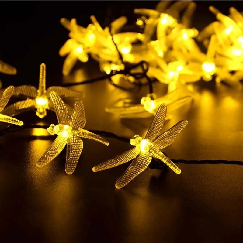 Lumières de Noël solaires 30 LED guirlandes solaires libellule féerique pour les décorations de jardin de fête de noël lampe solaire extérieure