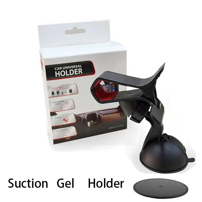 Suction Gel Universal 360ﾰ Rotation Windshield Telefonhållare för mobiltelefoner - Detaljhandelspaket för iPhone 6/6s Double Clip Bilfäste