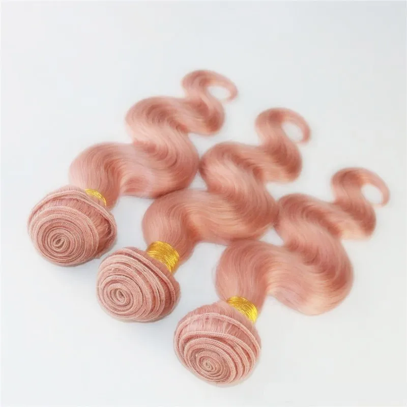 Rosa mänskligt hår med spets frontalrosa rosa salong populär färg kroppsvåg spets frontal med buntar baby rosa brasilianska jungfru hår