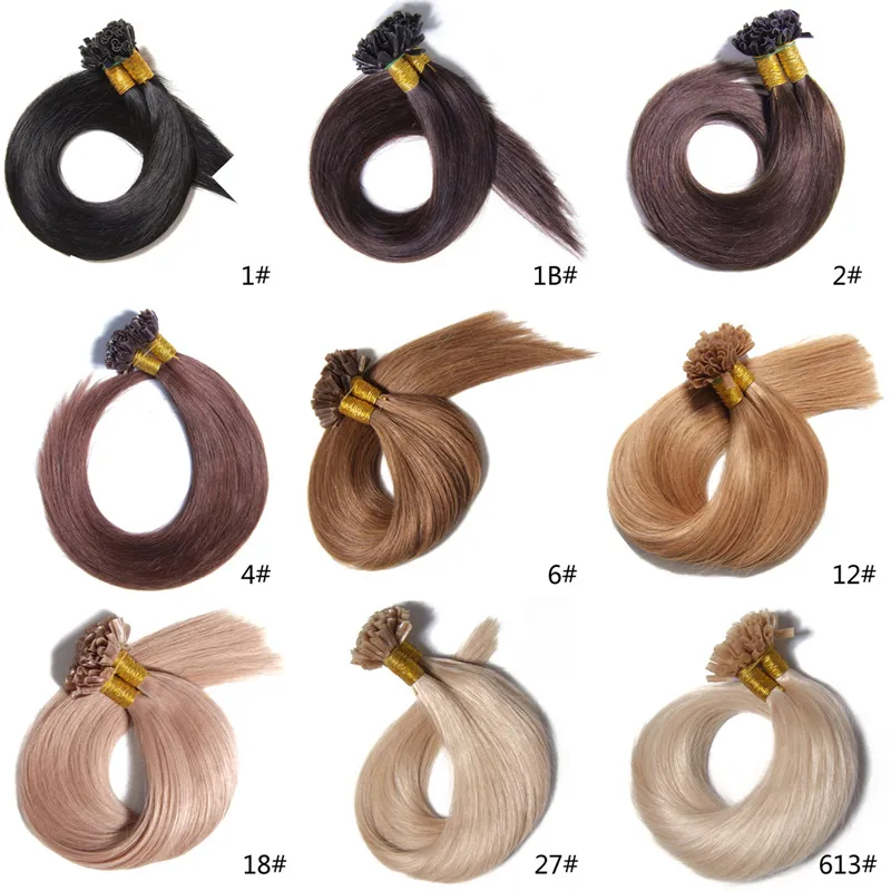 Kératine U Tip Cheveux Brésiliens 1 g / Strand / Nail Tip Fusion Extension de cheveux humains # 1 # 1B # 2 # 4 # 6 Prebonded Straight Hair Livraison gratuite