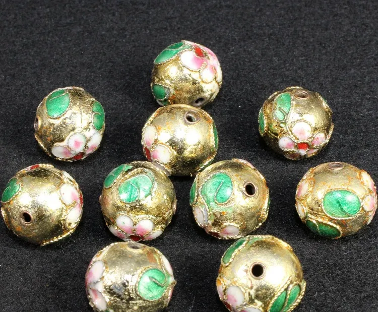 14mm cloisonne emalj pärlor färgglada filigran äkta runda lösa spacer pärlor för diy smycken armband hantverk charms cloisonne pärlor