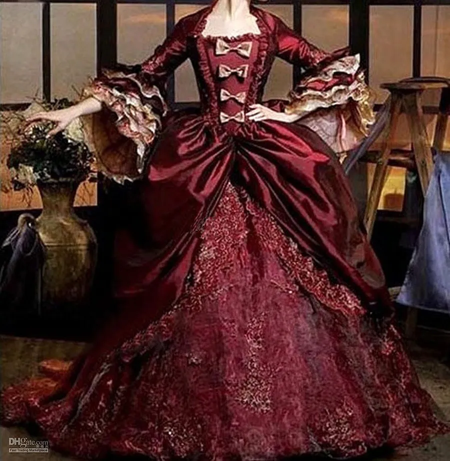 Vestidos de 16 Anos Burgundy Puffy Quinceanera Dresses Vintage 3 4 Sleeve Bow Lace Formal Dresses 2019 Debutante Masquerade Dress 260R