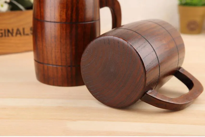 by DHL or EMS Heatproof Classical Wood Work Wooden Beer Tea Coffee Cup Mug Eco-friendly 400ml For Gatherings Party