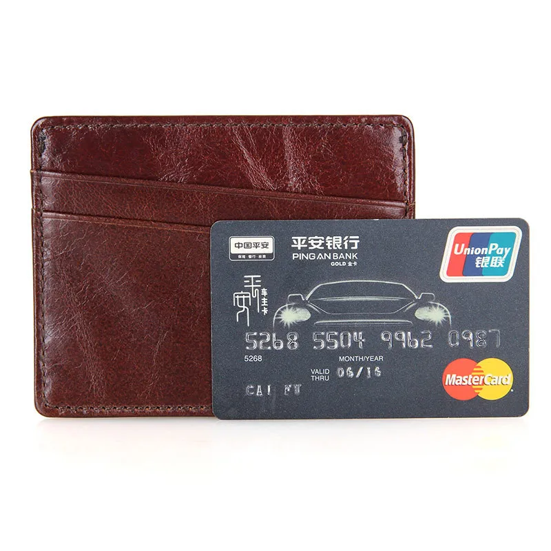 Rfid Blocking Slim ID Card Wallet for Men Red Brown Crazy Horse Leather Credit Card Holder 2017 Vintage Designer ID Card Case