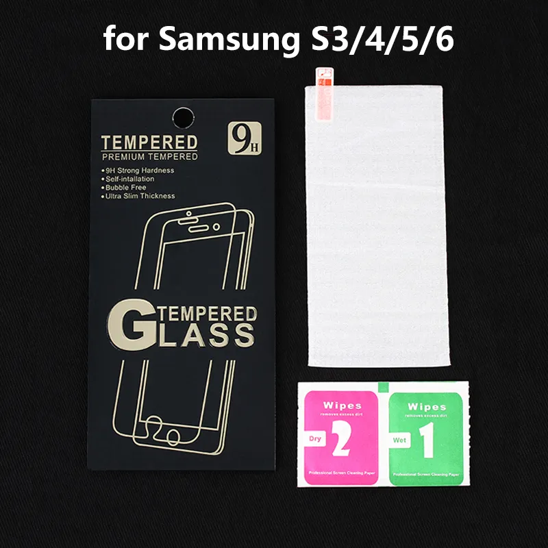 9H 2.5D Gehard Glass Screen Protector voor Samsung S3 / S4 / S5 / S6 Explosiebestendige film met reinigingsset
