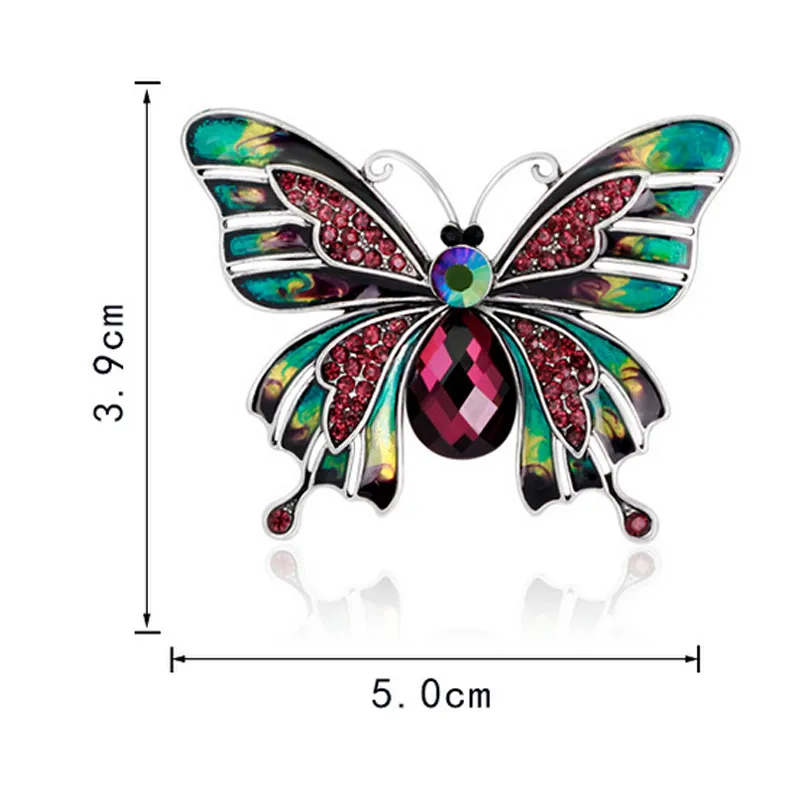 Elegante Epoxy Emaille Butterfly Broches Vintage Legering Amethist Crystal Rhinestone Animal Broche Pins Jurken Corsage Broches Party Sieraden