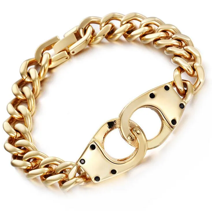 22CM *19mm Men's Gold Color Infinity Link Chain Bracelets Silver Color Stainless Steel Handcuff Male Chain Bracelets Bangle