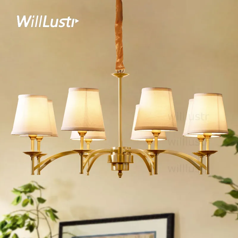 Willlustr cuivre suspension laiton suspension lumière tissu abat-jour lustre suspension moderne éclairage américain pays bronze