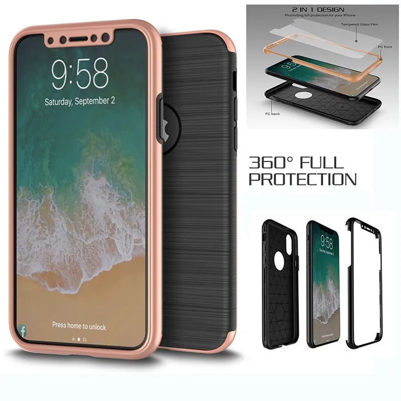 360 Full Protection Case Brush Hard PC Cell Phone Luxury Cover With Mirror For iPhone X 8 7 6 6S Plus 5 5S Samsung Note 8 S8 S7 Edge Plus J7