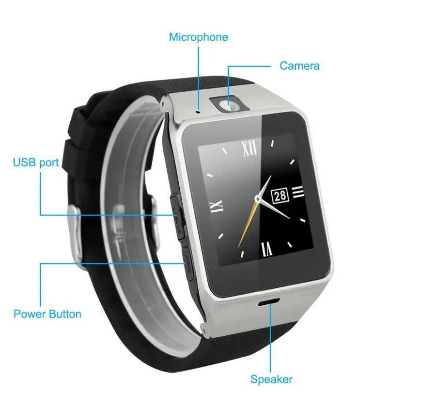 Reloj inteligente GV18 con bluetooth y cámara, reloj de pulsera con bluetooth, tarjeta SIM, reloj inteligente para IOS, teléfono Android, compatible con hebreo