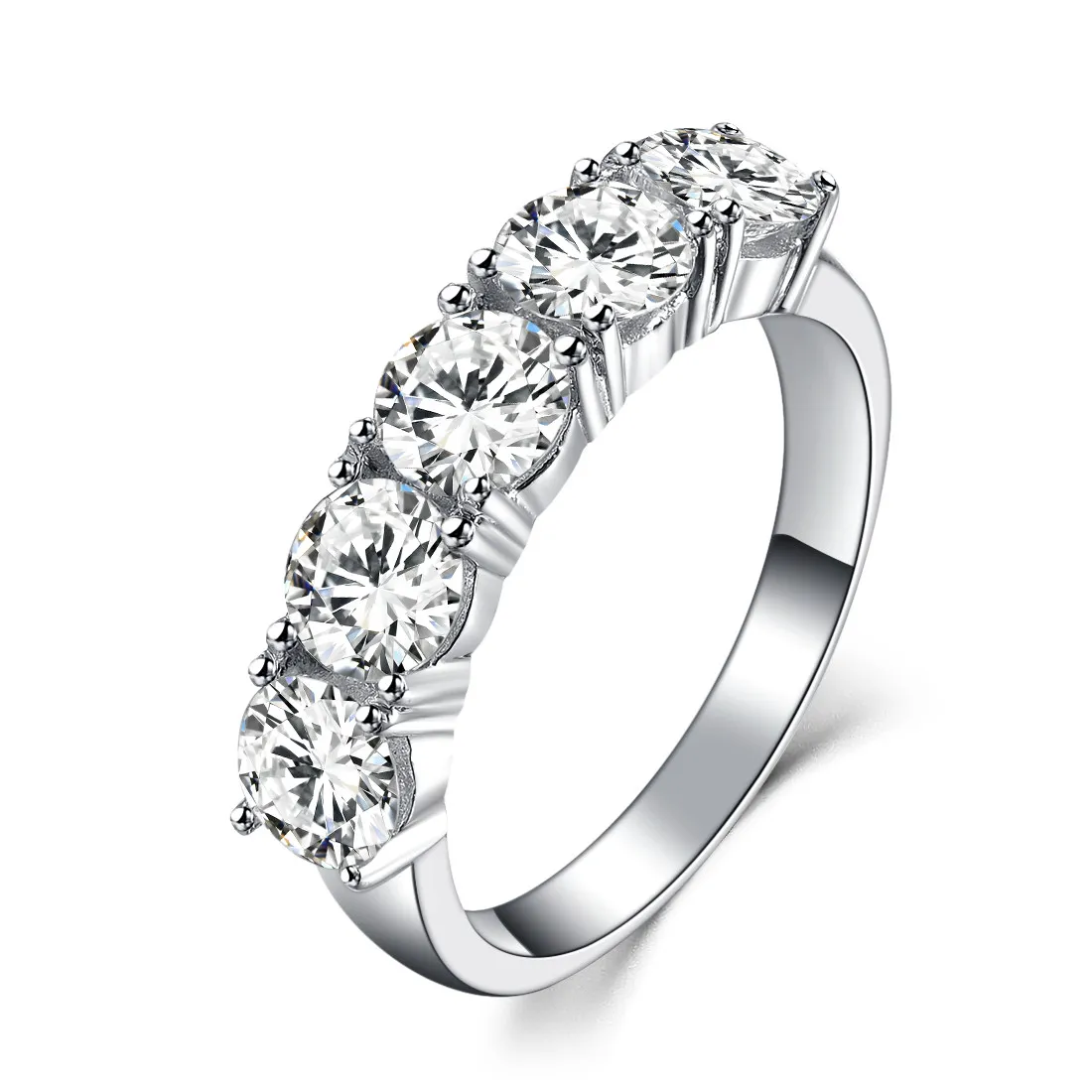 Fem stenar 2,5ct rund snitt syntetisk diamant bröllop kvinnlig ring solid 925 sterling silver ring vitguld pläterade smycken