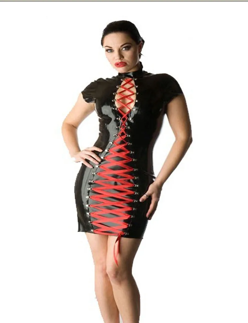 Women Black Faux Leather Mini Dress Front Lace-up with Red Ribbon Gothic  Punk Sheath Dress from Dhgate Urban Sexy Dresses - price 24.12