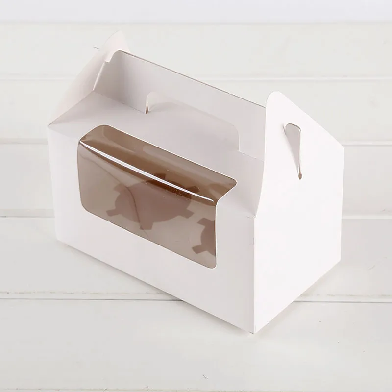 Weißes Kartenpapier Party-Cupcake-Boxen Kuchen-Verpackungsboxen Halter 2 Stück mit Griff-Muffin-Box Kostenloser Versand ZA4022