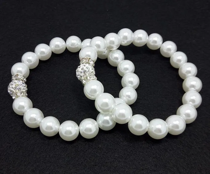 women's fashion handmade faux pearl & rhinestone clay charms adjustable bracelet jewelry