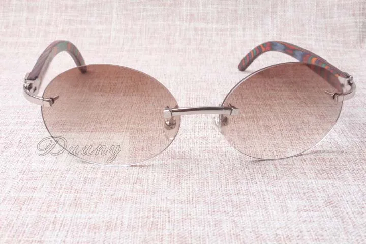 Lunettes de soleil rétro rondes haut de gamme 8100903 Miroir en bois de couleur paon naturel, lunettes de soleil de la meilleure qualité Taille: 58-18-135 mm