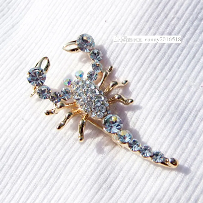 Luxo brilhante cristal cristal scorpion broches para mulheres senhora moda lenço pinos broche 18k banhado a ouro presentes de jóias