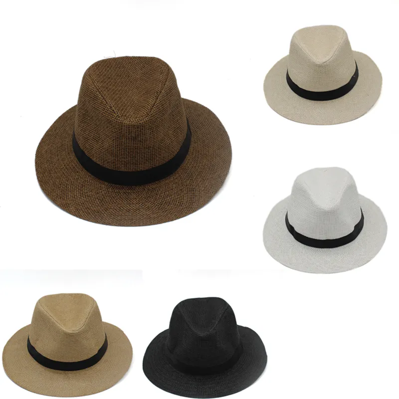 5 Kolory Mężczyźni Kobiety Szeroki Brim Kapelusze Moda Ulica Fedora Kapelusz Dla Dorosłych Lato Outdoor Plaża Podróży Słońce Ochrona Słomianych Czapki Paski GH-58