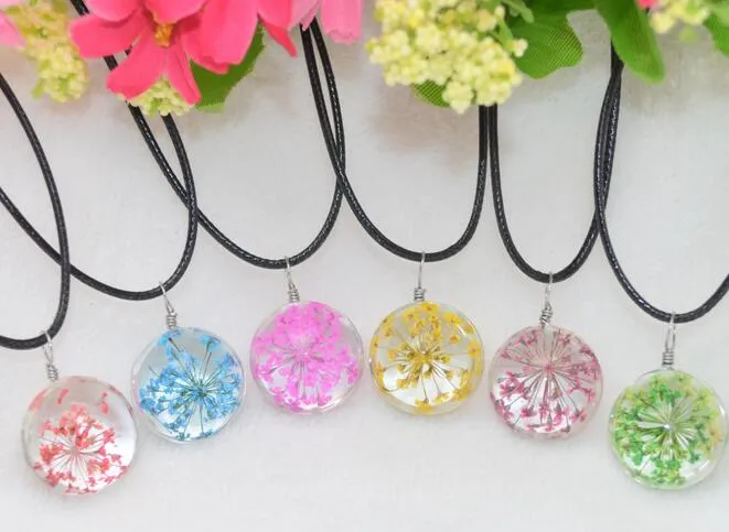 Brand new Explosive handmade plants dried flowers necklace lace flower glass ball pendant WFN315 (with chain) mix order 20 pieces a lot