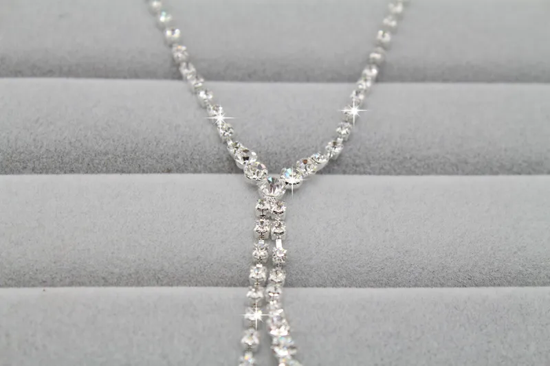Basit Tasarım Kristal Gelin Küpe Kolye Seti Kadınlar Gelin Düğün Mücevher Seti Ucuz Shinning Rhinestone Kolye Küpe 6146124