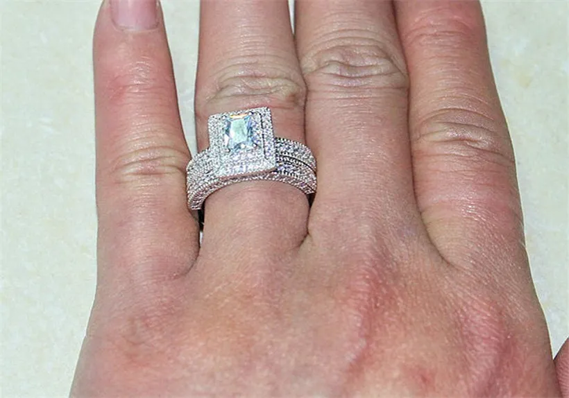 Ретро silod 14KT белого золота заполнены обручальное обручальное кольцо невесты ювелирные изделия 2-в-1 роскошные cz 2ct квадратный бриллиантовое кольцо размер 5-10