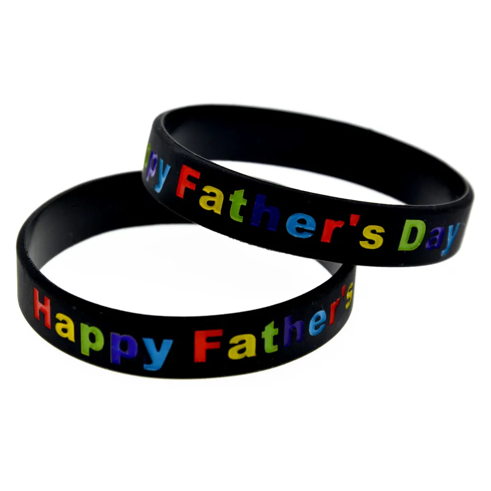 100 stks Happy Vader Dag Siliconen Rubber Armband Inkt Gevuld Multicolor Logo Mode Versier Sieraden Volwassen Grootte
