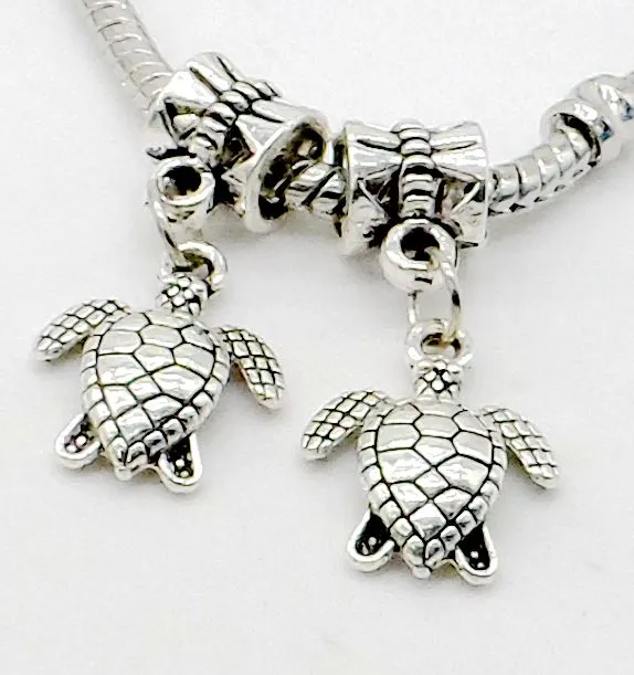 100 pièces tibétain argent alliage tortue breloques balancent perles Fit pendentif Bracelet européen fabrication de bijoux bricolage 12x23mm trou 4mm