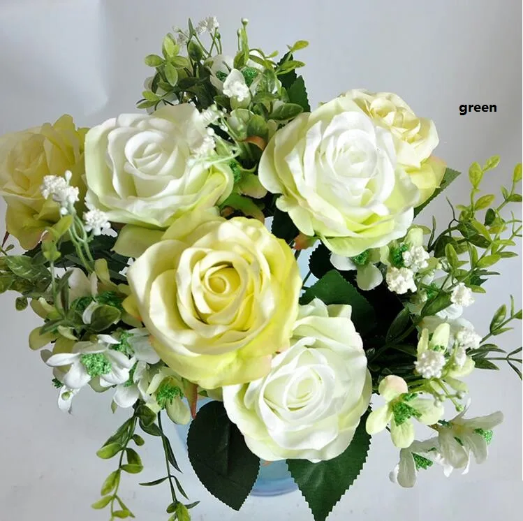 Шесть роз головки букет из шелковой ткани искусственный цветок украшения поддельных цветочных симуляция розы бесплатные SF0209