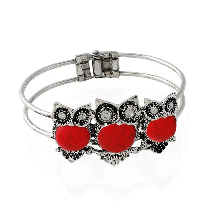 Melhor Presente Explosive Retro Vento Turquesa Imitação Tailandesa Prata Coruja Pulseira FB269 20 Peças Muito Charme Pulseiras