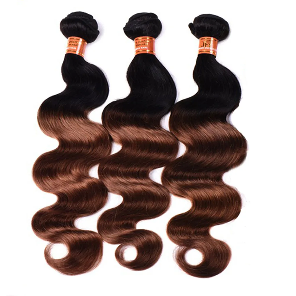 Nowy Styl Brazylijski Ombre Body Wave Ludzkie Wiązki Włosów Kolorowe 1B / 30 Brazylijski Ombre Auburn Brown Virgin Włosy Splot Rozszerzenia