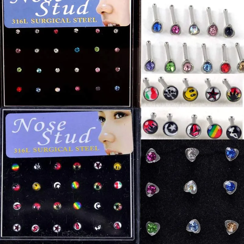 144 Pçs / lote Aço Inoxidável 316L Womens Body Jewelry Nariz Studs Nariz Anel Body Piercing