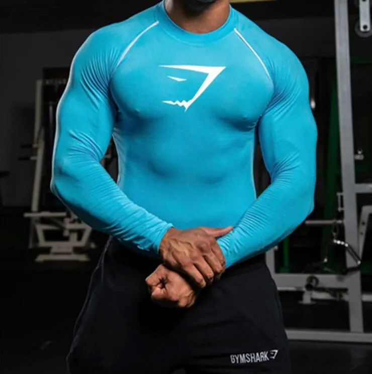 Muskel män tights kompressionskjortor t-shirt långa ärmar termiska under topp fitness bas lager vikt lyft t-shirts för män