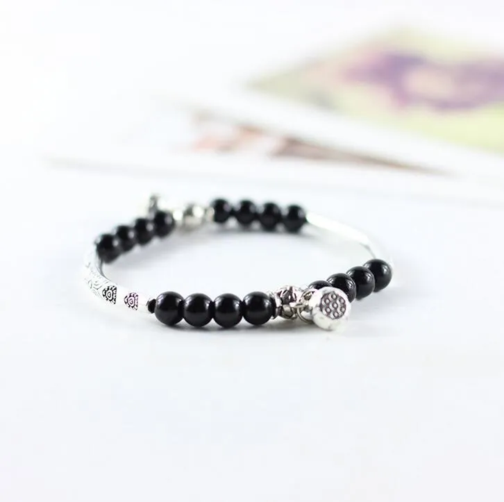 Good A++ Small fresh Tibetan silver bracelet lotus jewelry to send girlfriend honey wild FB109 a Charm Bracelets