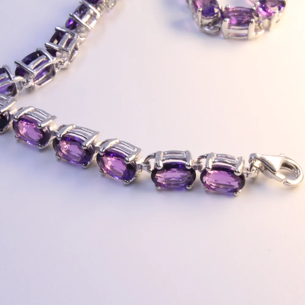 Classic 100% natural amethyst bracelet made by 925 Solid Sterling Silver Vintage crystal bracelet for woman evening party jewelry2679
