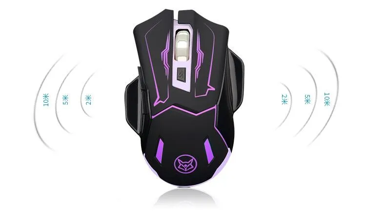 Super Ice Fox USB recarregável sem fio mouse para jogos com luz de fundo piscante Q5 Silent Gamer 6D mouse óptico para PC desktop Lapto2318810