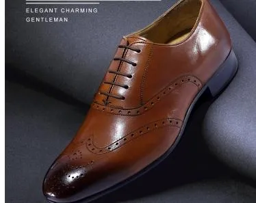 2017 جديد اللباس الرجال أوكسفورد أحذية رجالية أحذية عرف اليدوية أحذية جلد العجل حقيقية نصف البروغ