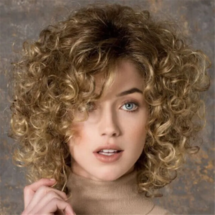 Fashion Women Mediunlength Wigs Curly Hair Wave Wigs Mediunlength Hair Natural 100 Heat synthic Fiber Wig5766077