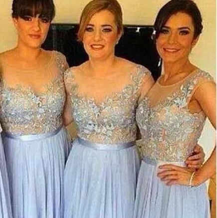 2017 azul cielo azul vestidos de dama de honor gasa apliques una línea larga novias vestidos 2017 azul cielo azul vestidos de dama de honor gasa apliques una línea larga novias vestidos