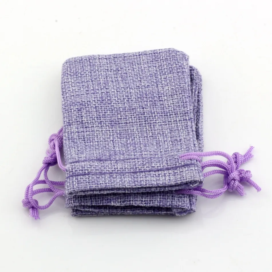 Hot ! purple Linen Fabric Drawstring Candy Jewelry Gift Pouches Burlap Gift Jute bags 10x14cm etc.